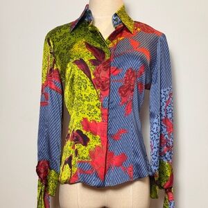 Vintage Just Cavalli 100% Silk Vibrant Blouse Size 40